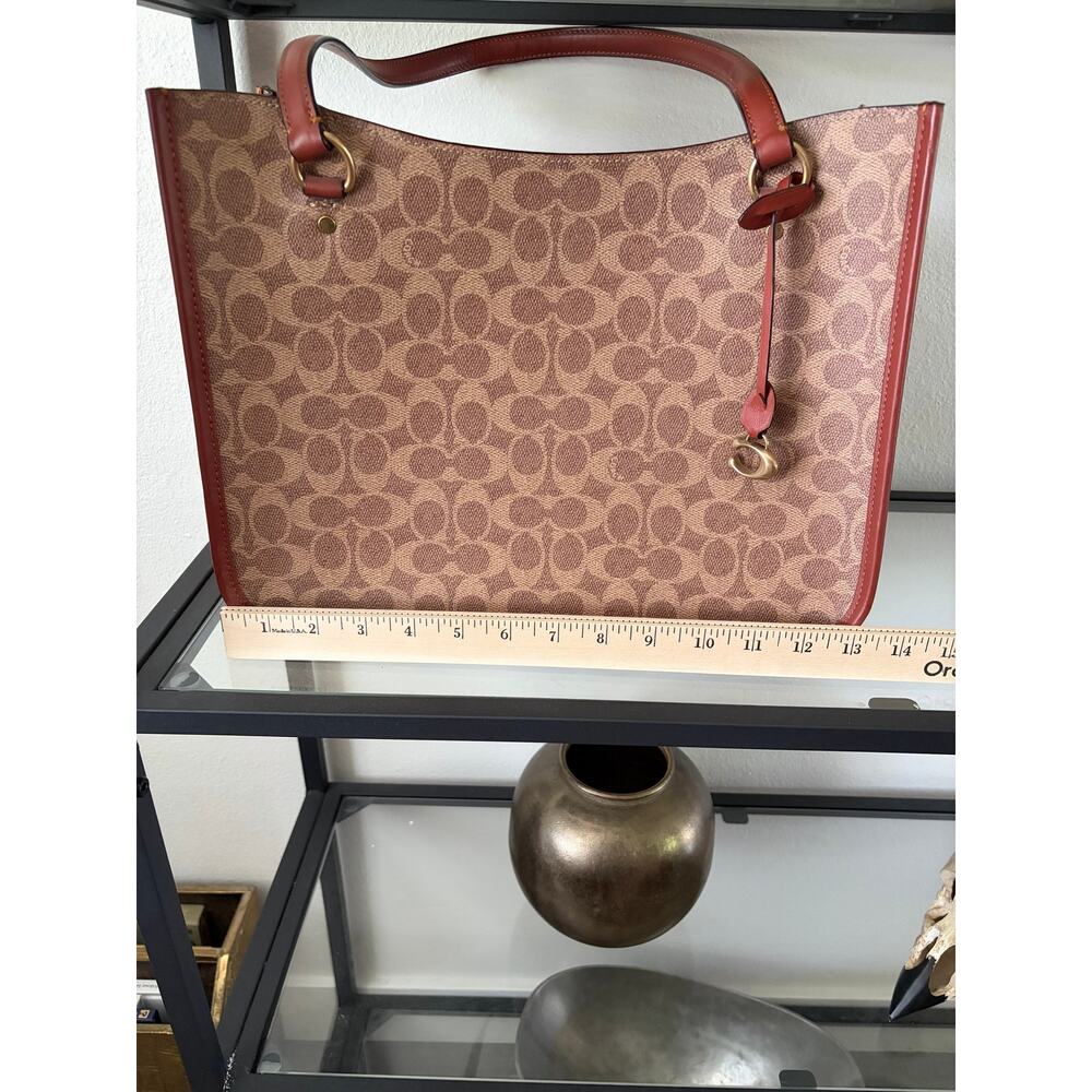 Coach Zip Top City Tote Signature Canvas Leather Trim Shoulder Purse - Picture 3 of 4